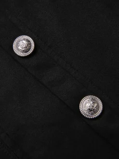 Online Retro Stage 1950s Silver Buttons Solid Coat Black