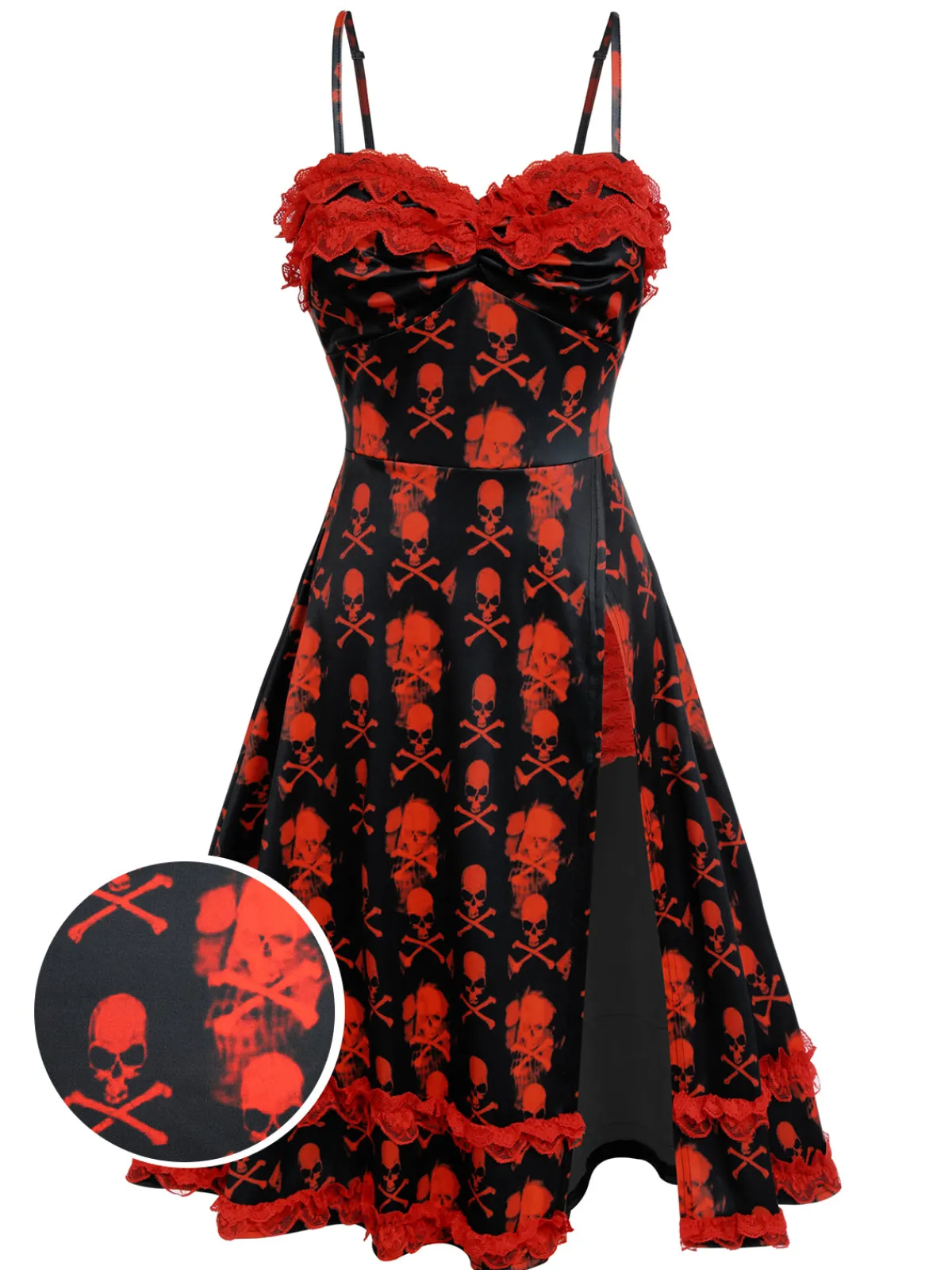Hot Retro Stage 1950s Skull Lace Strap Dress Black