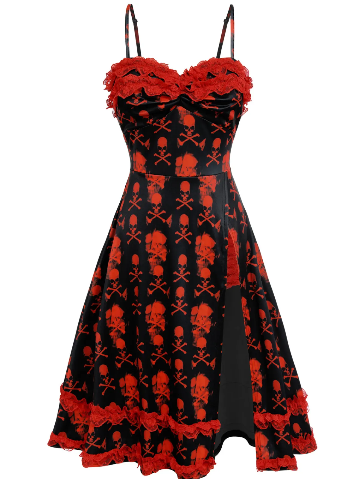 Hot Retro Stage 1950s Skull Lace Strap Dress Black