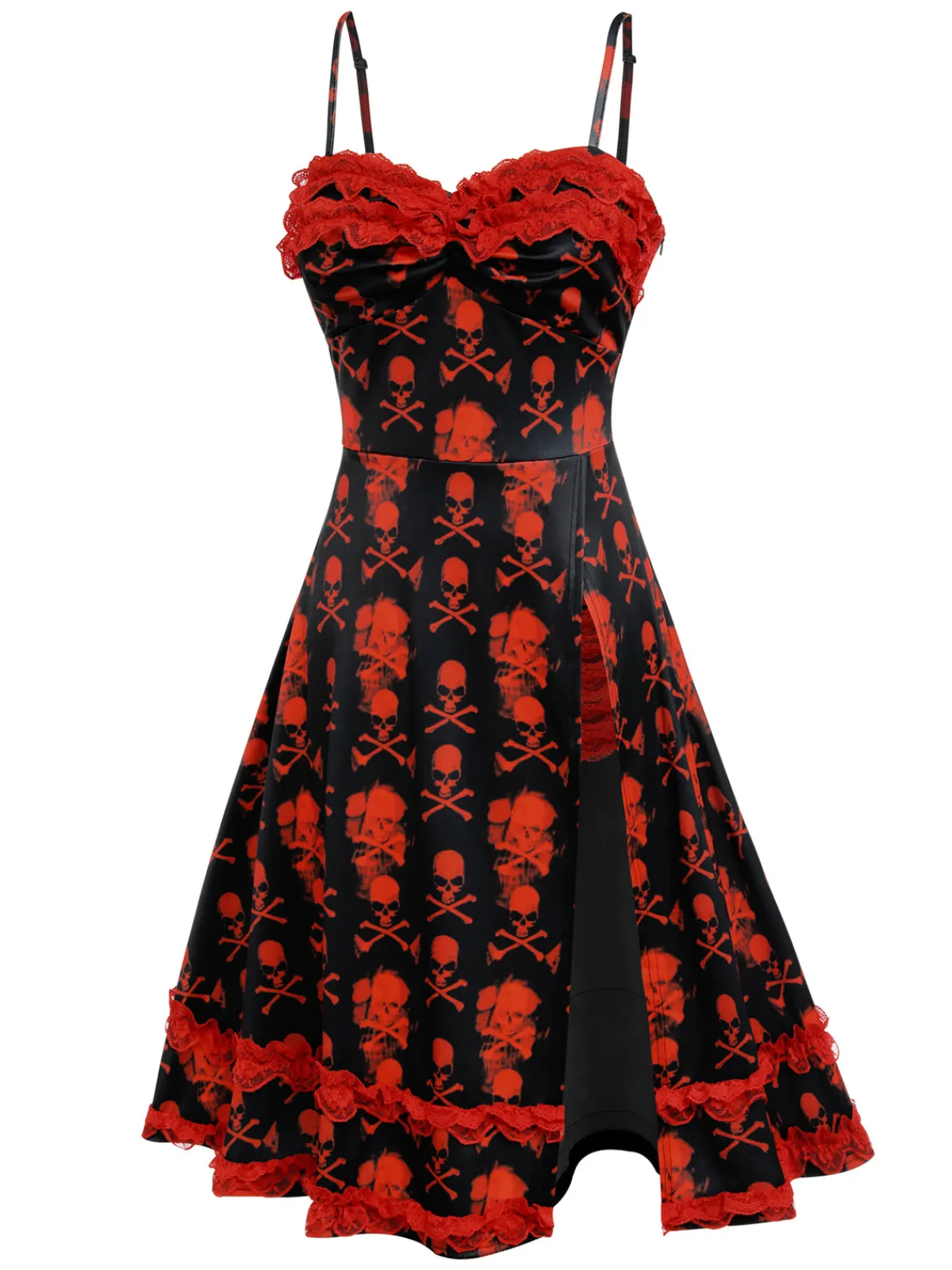 Hot Retro Stage 1950s Skull Lace Strap Dress Black