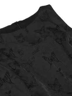 Online Retro Stage 1960s Sleeveless Butterflies Belted Solid Dress Black
