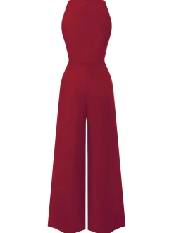 Hot Retro Stage Black 1950s Sleeveless Buttoned Solid Jumpsuit