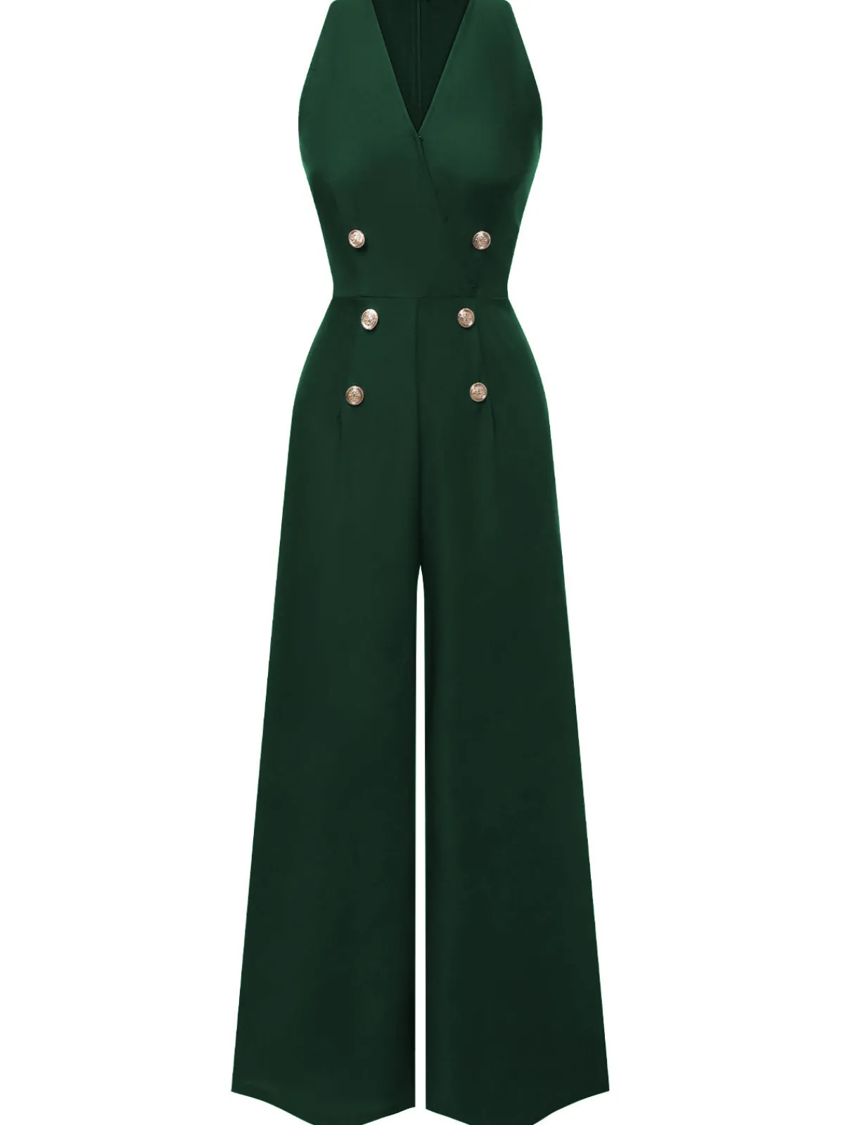 Hot Retro Stage Black 1950s Sleeveless Buttoned Solid Jumpsuit