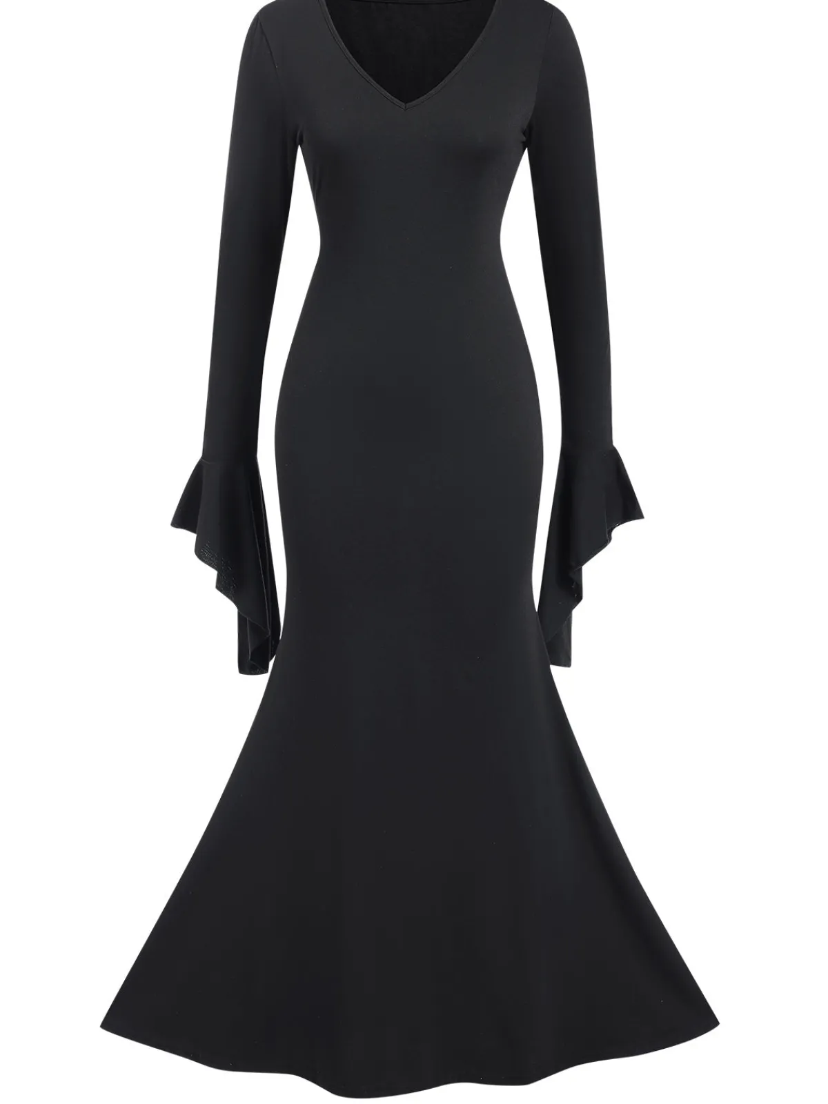 Clearance Retro Stage 1930s Sold Batwing Cuffs Fishtail Dress Black
