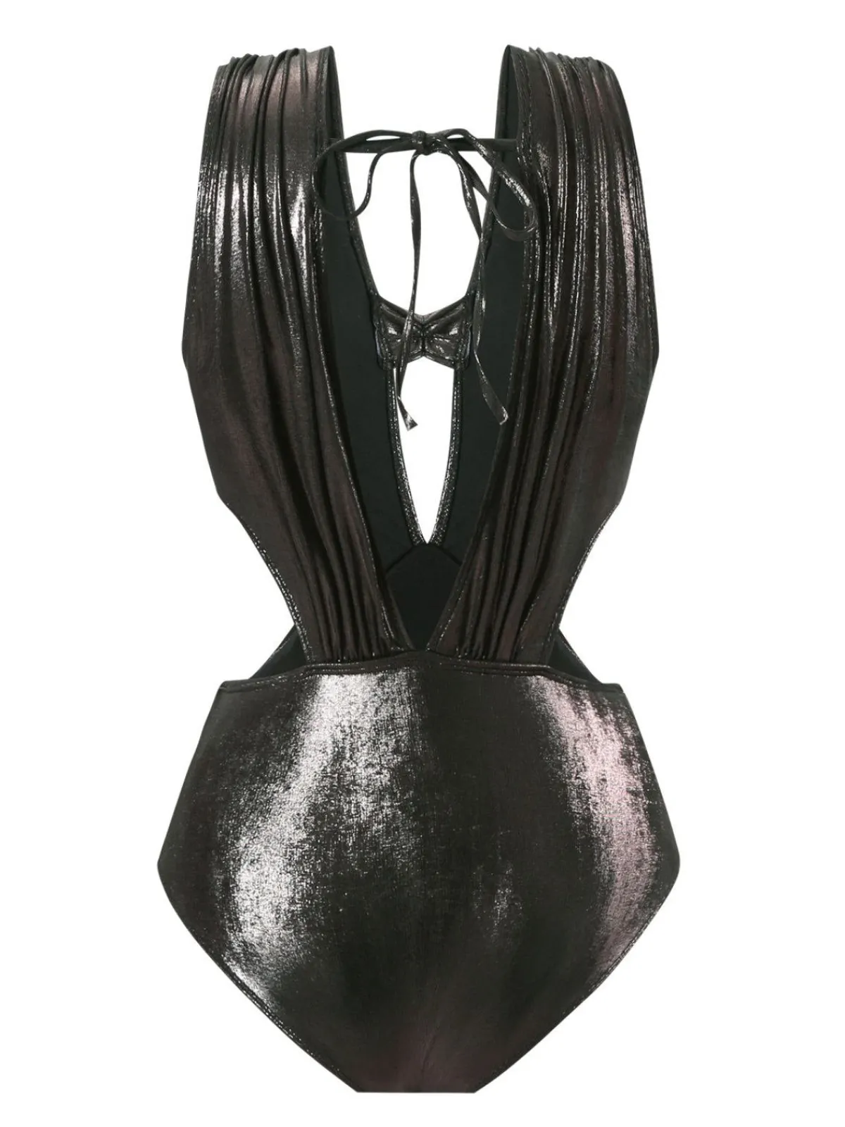 Discount Retro Stage 1970s Solid Appliques Strappy Glossy One-Piece Swimsuit Black