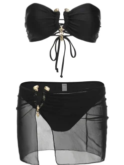 Clearance Retro Stage 1950s Solid Bikini Set With Skirt Black