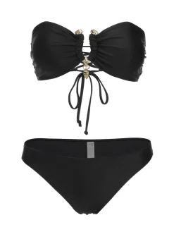 Clearance Retro Stage 1950s Solid Bikini Set With Skirt Black