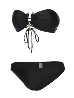 Clearance Retro Stage 1950s Solid Bikini Set With Skirt Black