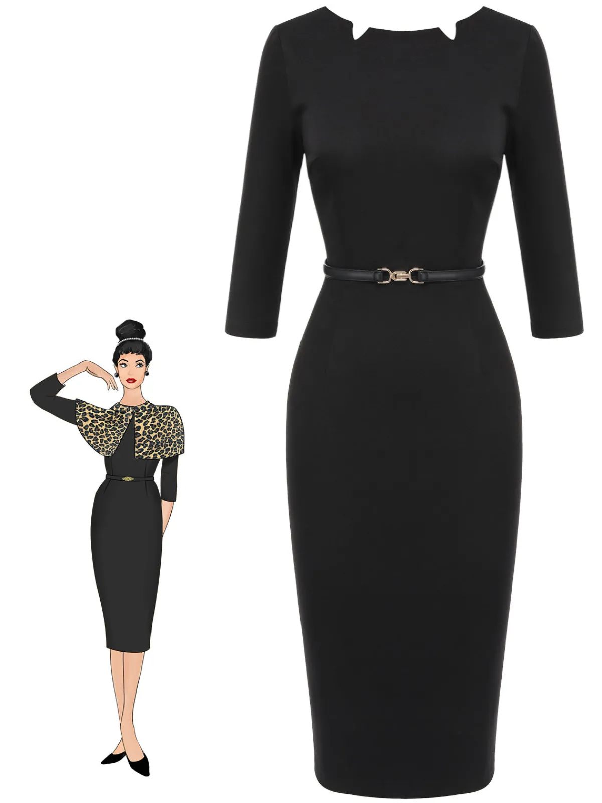 Discount Retro Stage 1960s Solid Boat Neck Wrap Dress Black