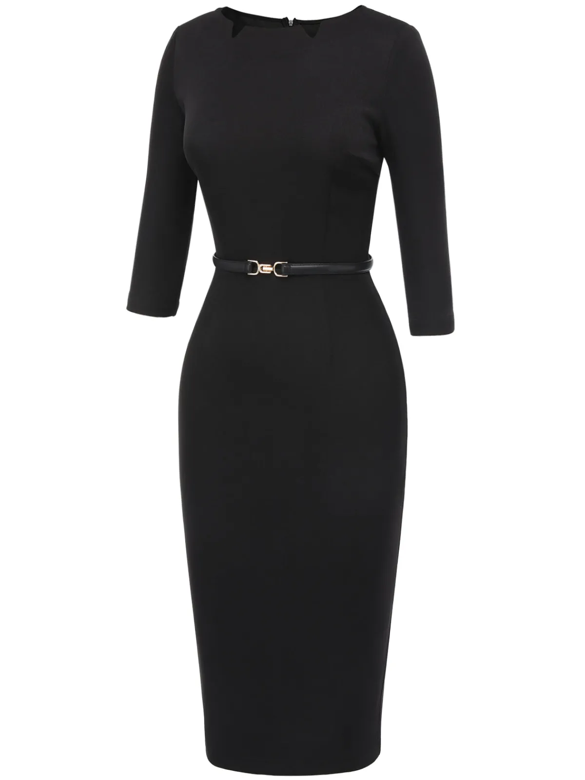 Discount Retro Stage 1960s Solid Boat Neck Wrap Dress Black
