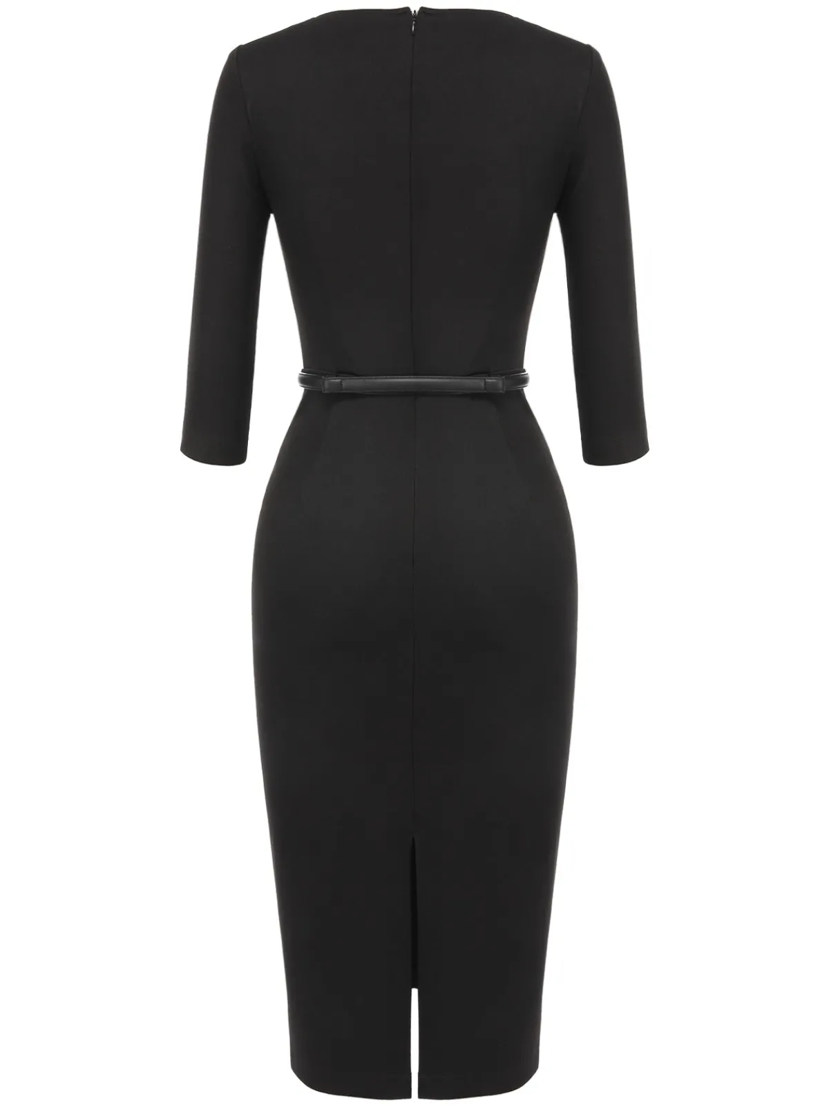 Discount Retro Stage 1960s Solid Boat Neck Wrap Dress Black