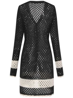 Fashion Retro Stage 1950s Solid Boho Style Hollow Cover Up Black
