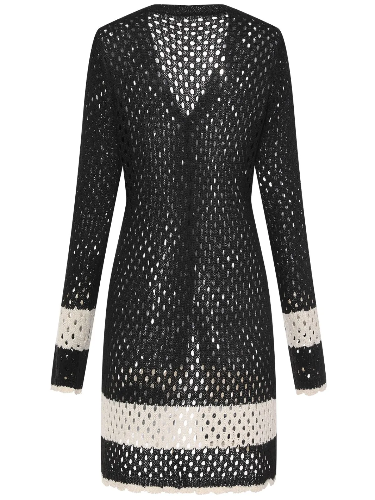 Fashion Retro Stage 1950s Solid Boho Style Hollow Cover Up Black