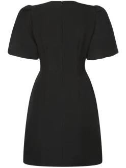 Best Retro Stage 1960s Solid Bow Hollow Puff Dress Black