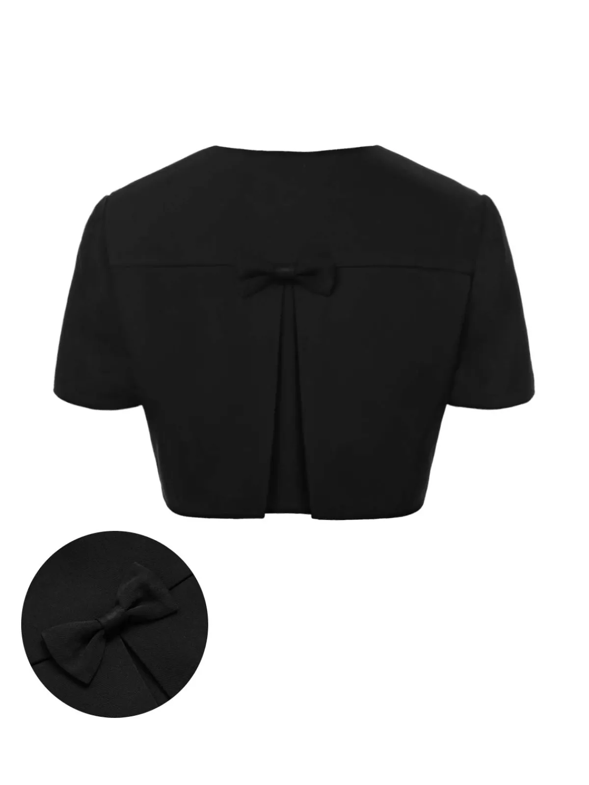 New Retro Stage 1950s Solid Bow Short Jacket Black