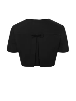 New Retro Stage 1950s Solid Bow Short Jacket Black