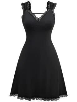 Best Retro Stage 1950s Solid Butterfly Backless Nightdress Black