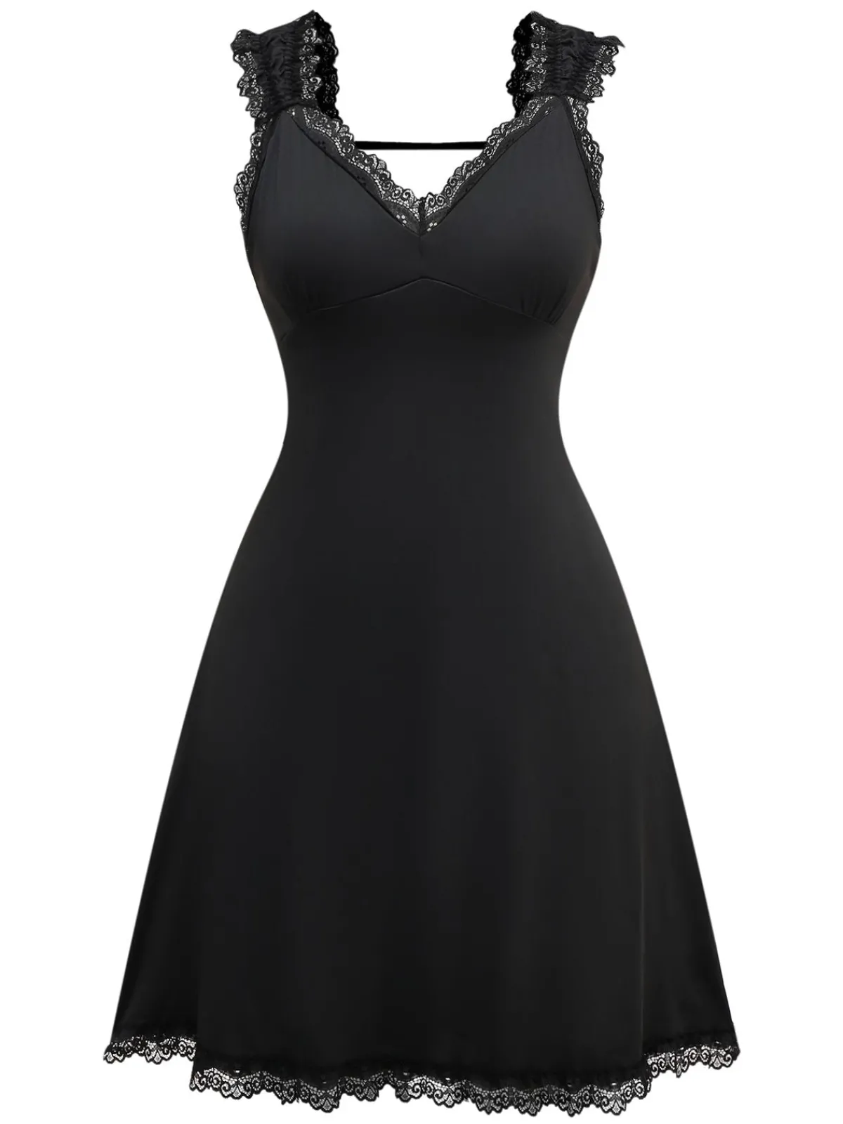 Best Retro Stage 1950s Solid Butterfly Backless Nightdress Black