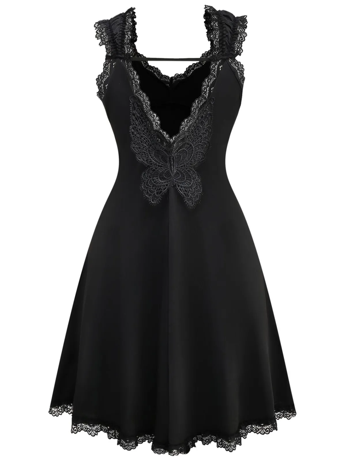 Best Retro Stage 1950s Solid Butterfly Backless Nightdress Black