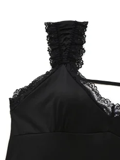 Best Retro Stage 1950s Solid Butterfly Backless Nightdress Black