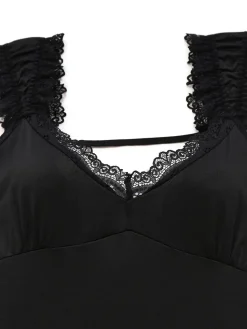 Best Retro Stage 1950s Solid Butterfly Backless Nightdress Black
