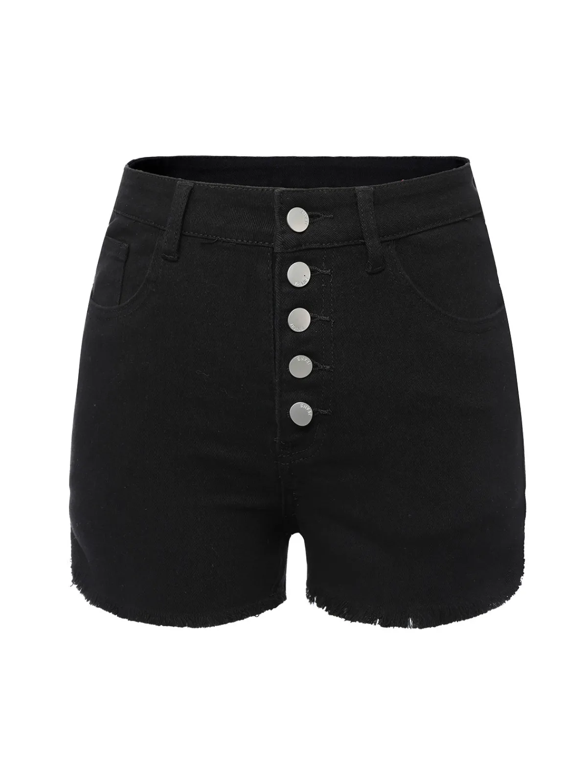 Outlet Retro Stage 1960s Solid Button Denim Shorts Black