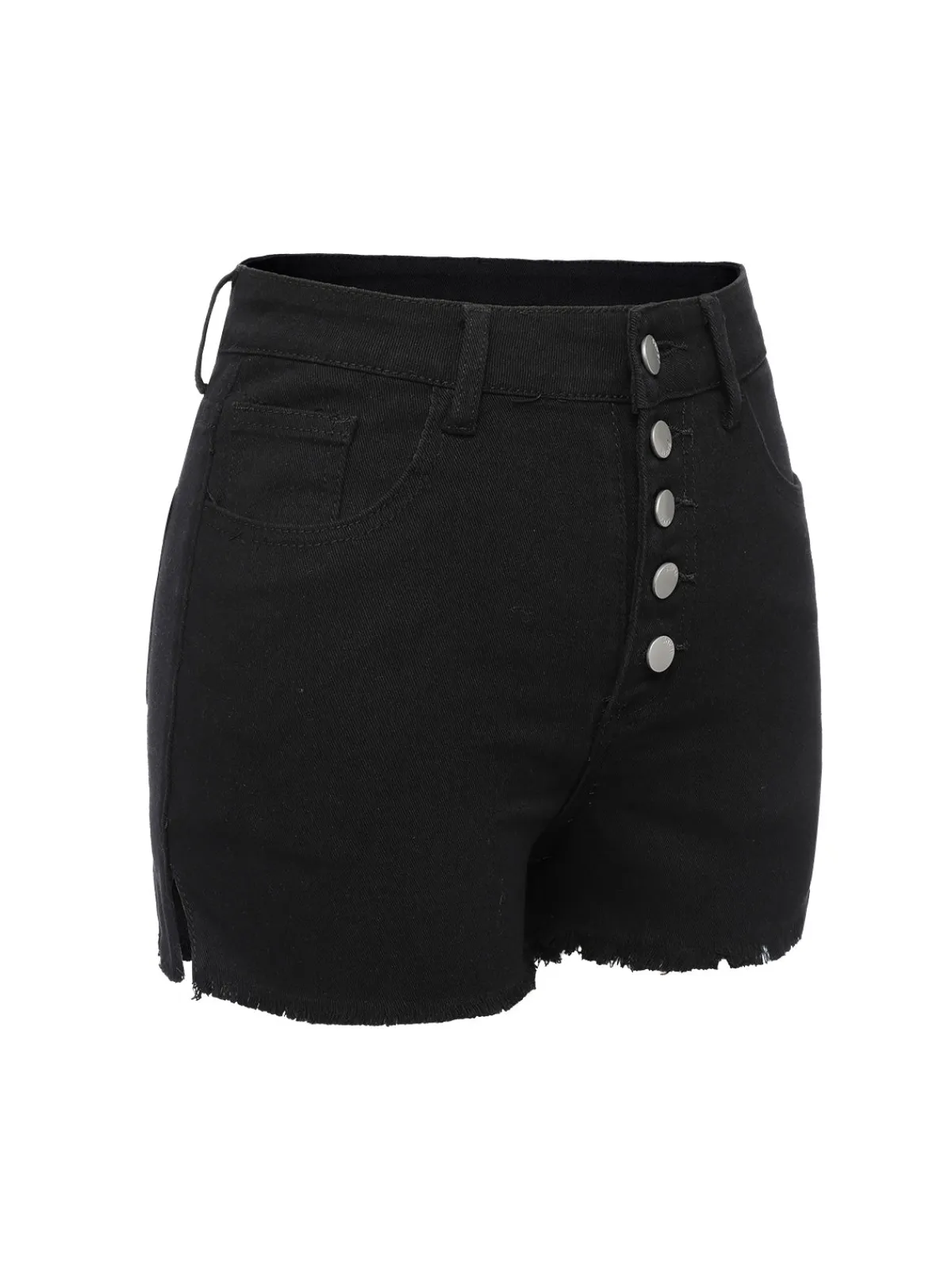Outlet Retro Stage 1960s Solid Button Denim Shorts Black