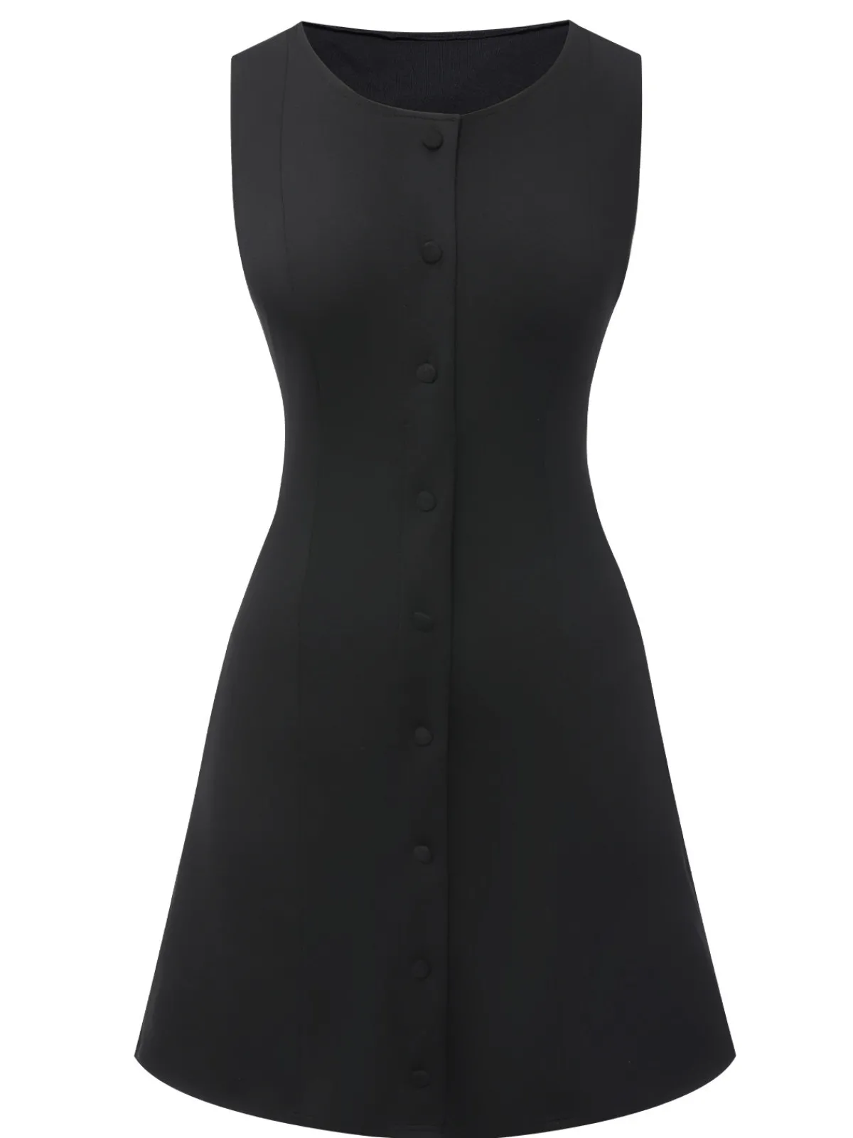 Online Retro Stage 1960s Solid Button Sleeveless Dress Black