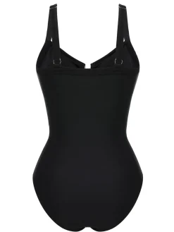 Clearance Retro Stage 1970s Solid Cutout One-Piece Swimsuit Black