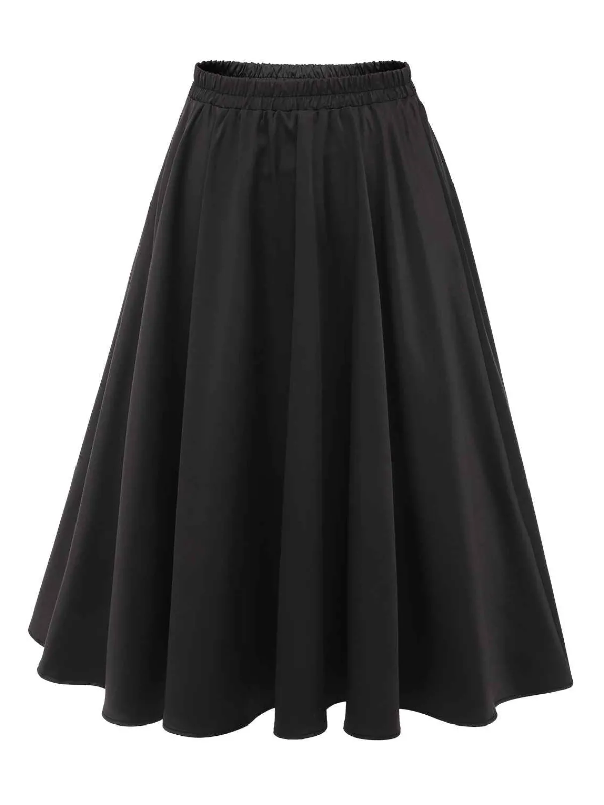 Sale Retro Stage 1950s Solid Elastic Waist Pleated Skirt Black