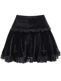 Discount Retro Stage 1980s Solid Embroidered Lace Skirt Black