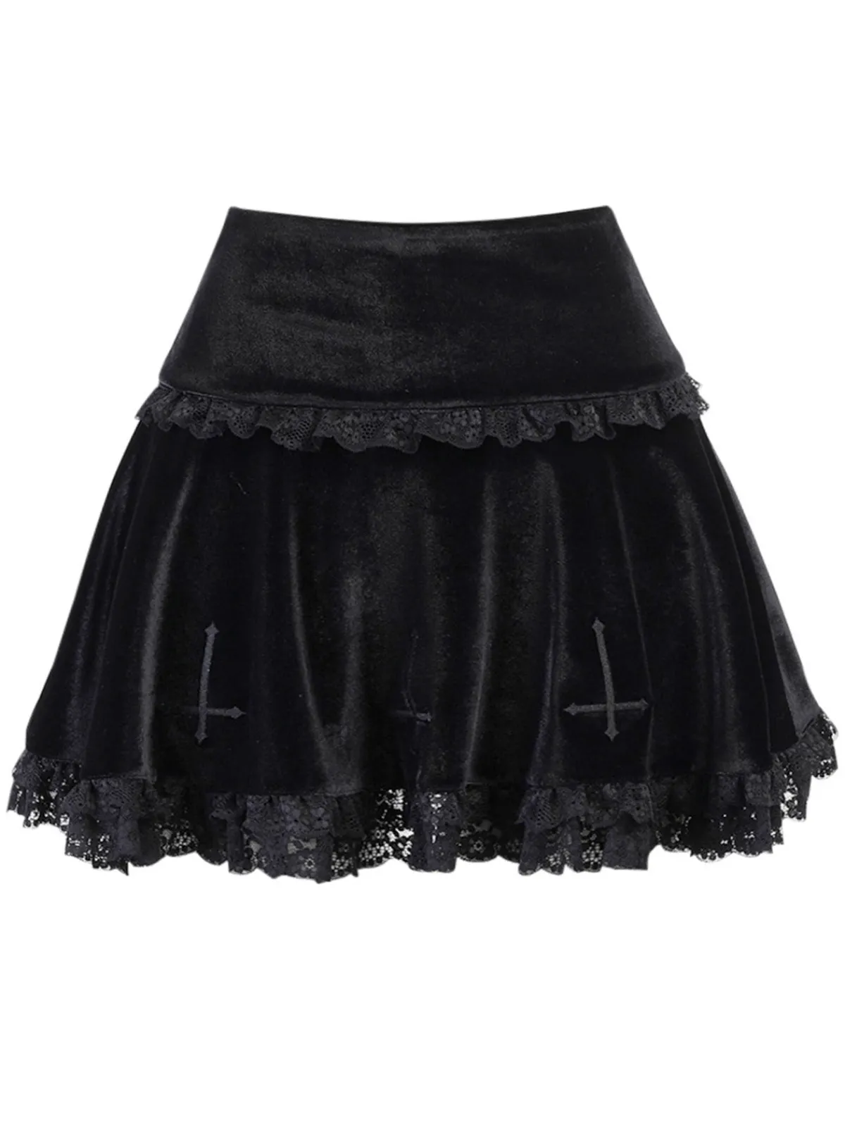 Discount Retro Stage 1980s Solid Embroidered Lace Skirt Black