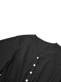 Sale Retro Stage 1960s Solid Flare Sleeve V-Neck Romper Black
