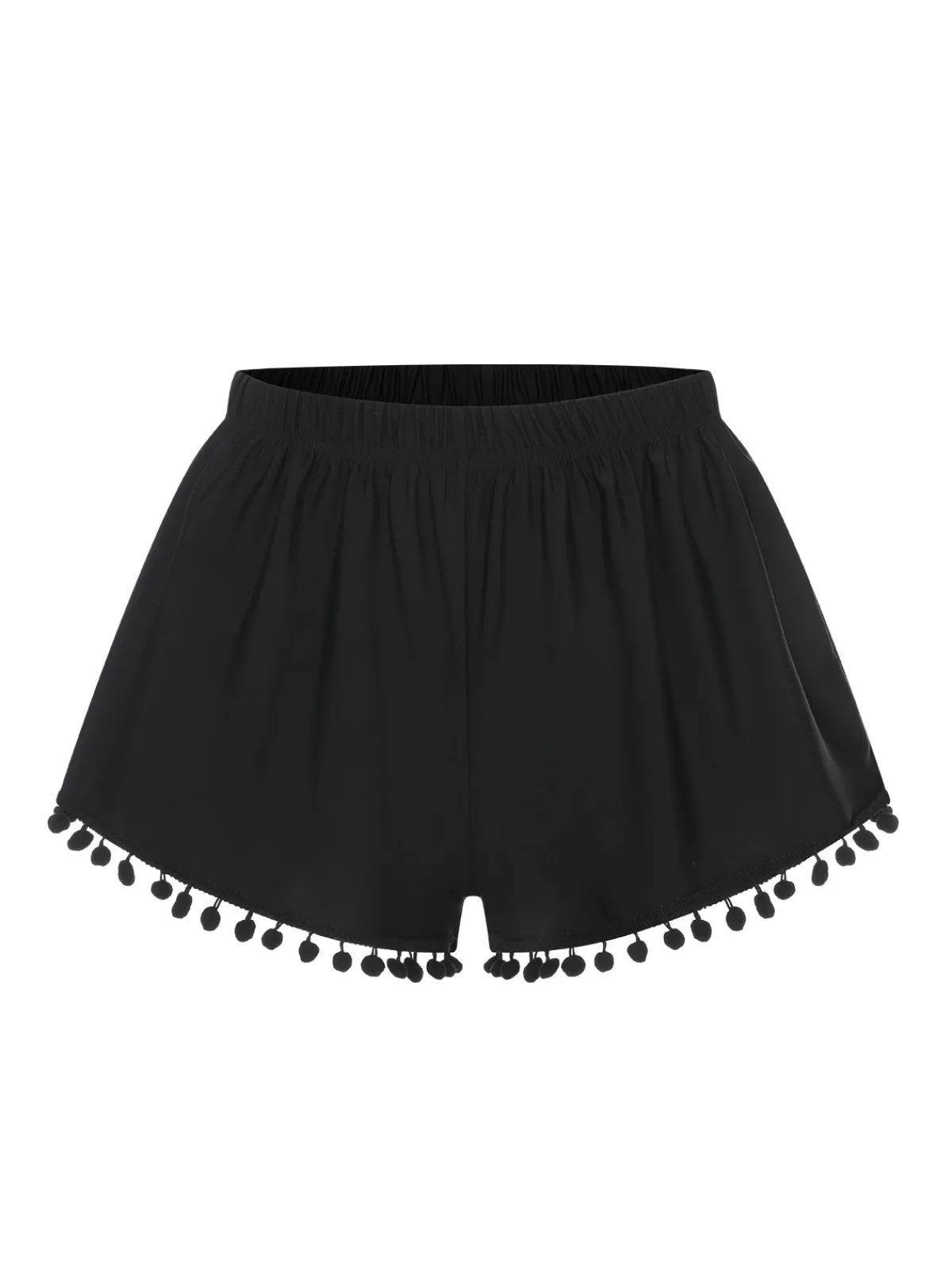 Fashion Retro Stage 1970s Solid Fur Ball Tassel Shorts Black
