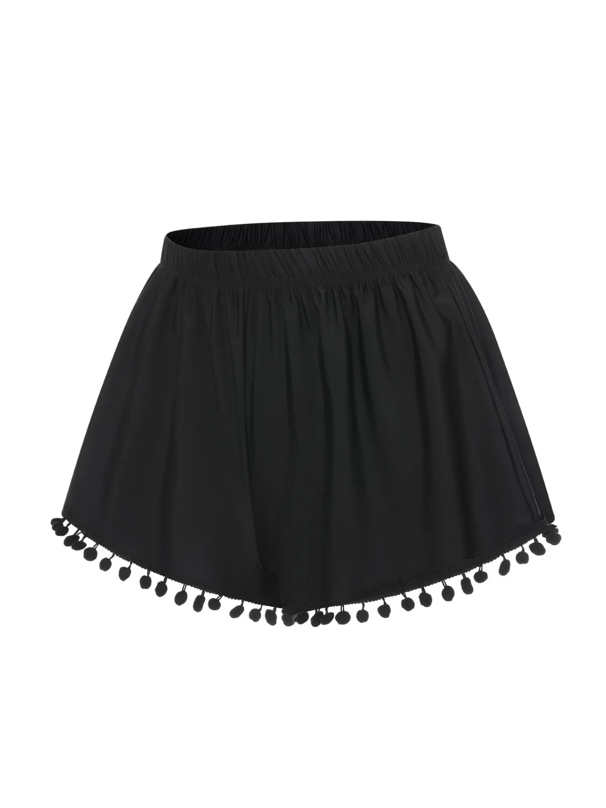 Fashion Retro Stage 1970s Solid Fur Ball Tassel Shorts Black