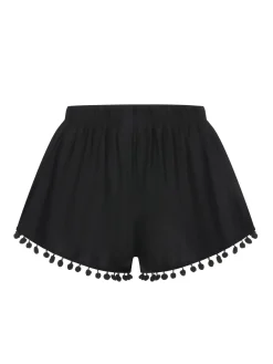 Fashion Retro Stage 1970s Solid Fur Ball Tassel Shorts Black