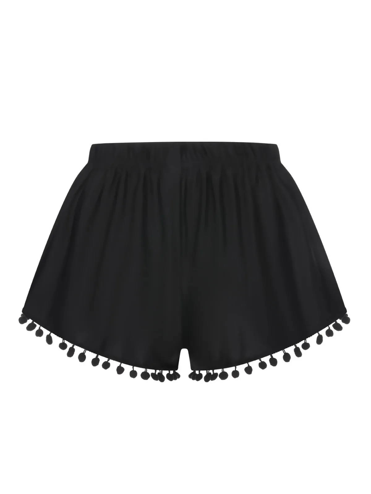 Fashion Retro Stage 1970s Solid Fur Ball Tassel Shorts Black