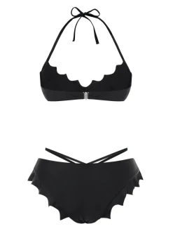 Best Retro Stage 1980s Solid Gothic Bat Wings Bikini Set Black