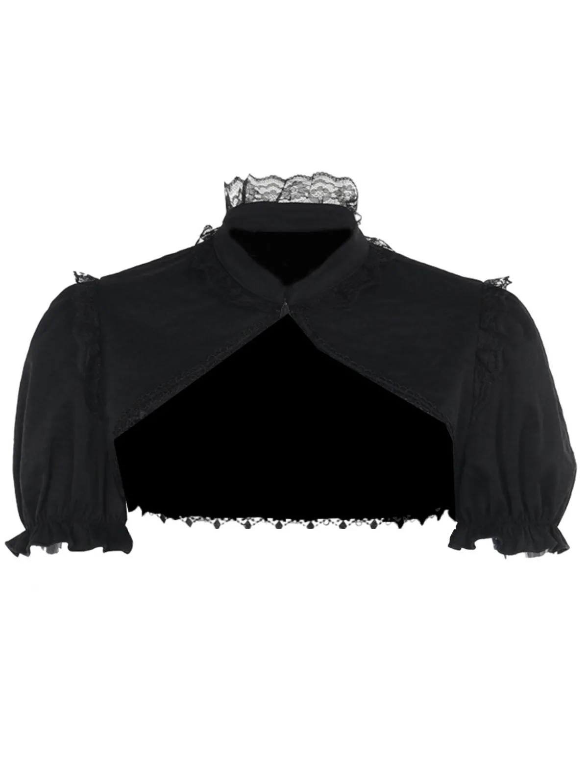 Hot Retro Stage 1980s Solid Gothic Puff Sleeves Short Cape Cardigan Black
