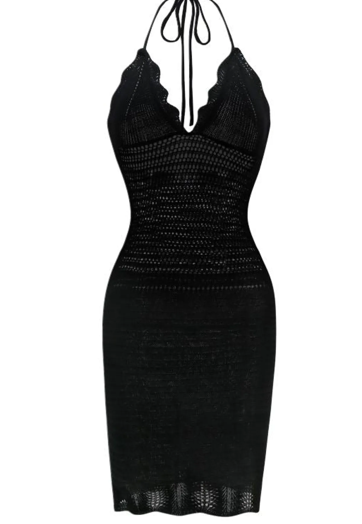New Retro Stage 1970s Solid Halter Knit Dress Black