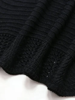 New Retro Stage 1970s Solid Halter Knit Dress Black