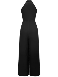 Sale Retro Stage 1930s Solid Halter Sleeveless Jumpsuit Black