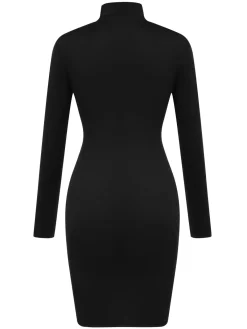Clearance Retro Stage 1960s Solid Heart Cut Out Dress Black
