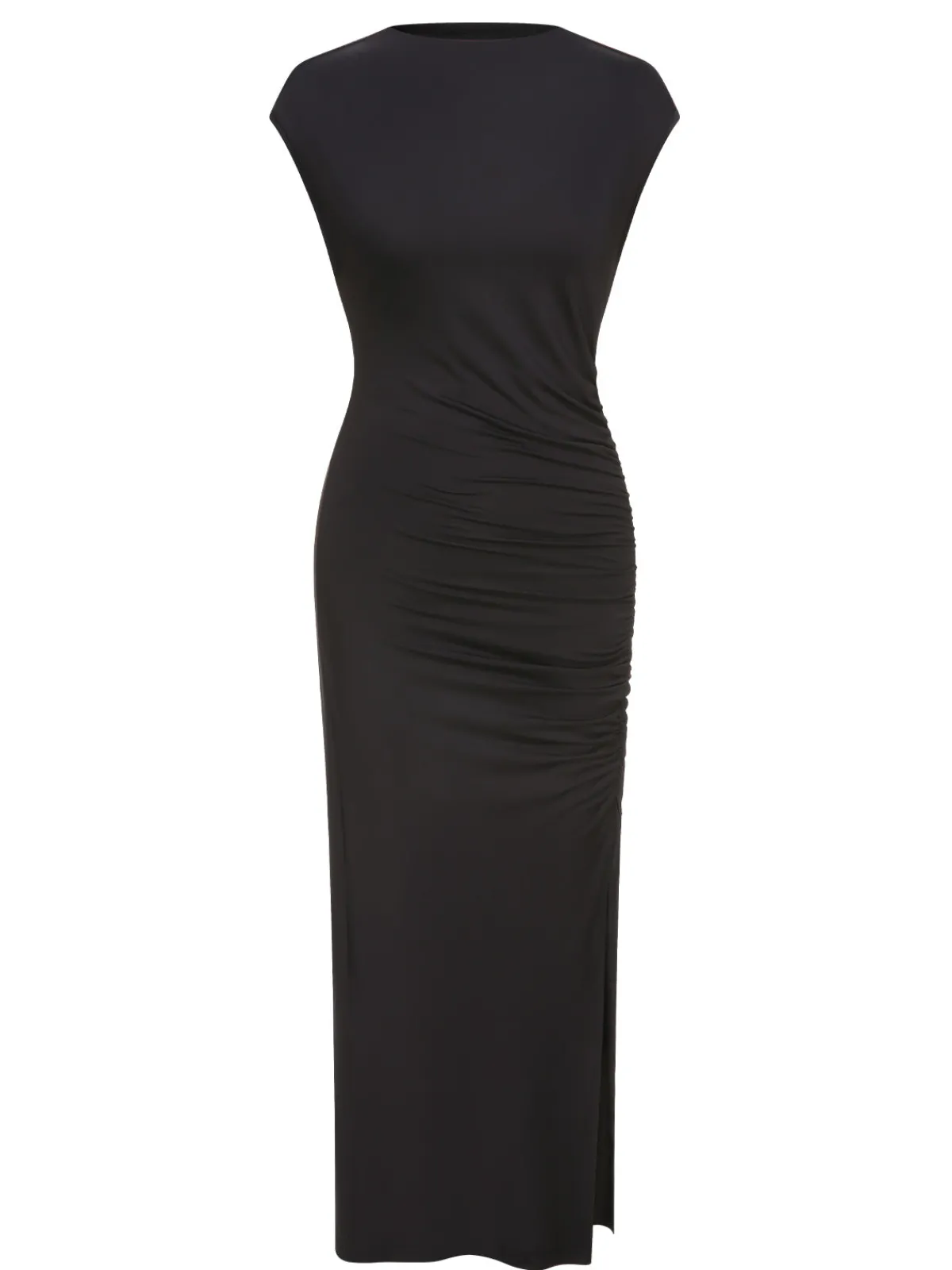 Discount Retro Stage 1960s Solid High Slit Dress Black