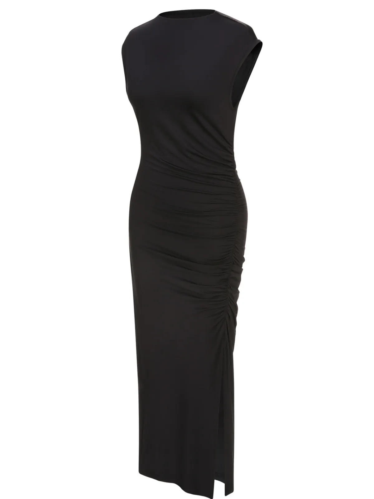 Discount Retro Stage 1960s Solid High Slit Dress Black