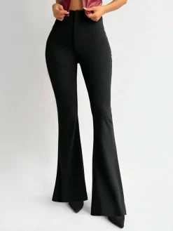 Fashion Retro Stage 1950s Solid High-Waist Flare Pants Black