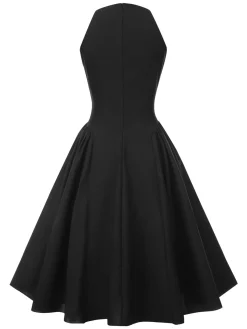 Online Retro Stage 1950s Solid Keyhole Sleeveless Dress Black