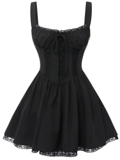 Fashion Retro Stage 1950s Solid Lace Gothic Dress Black