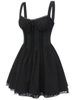 Fashion Retro Stage 1950s Solid Lace Gothic Dress Black