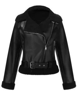 Hot Retro Stage 1960s Solid Lapel Faux Leather Coat Black